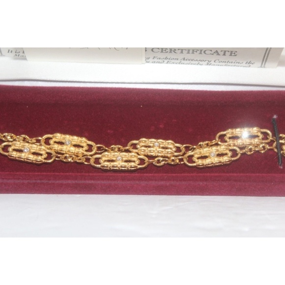 Camrose & Kross Jacqueline Kennedy Paper Clip Bracelet 24K Gold Plated with Crys - Picture 4 of 10
